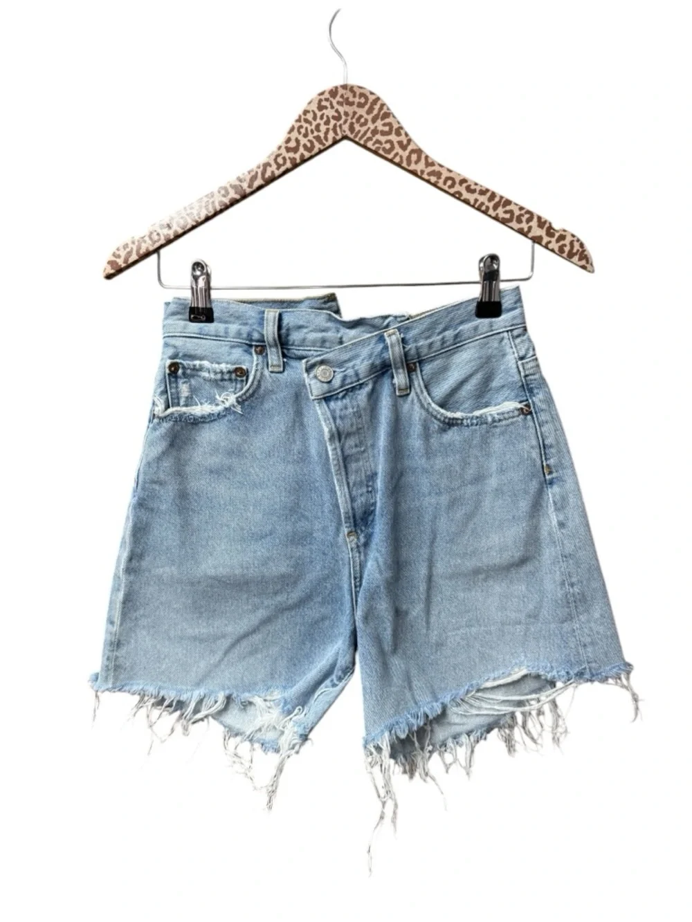 AGOLDE Criss Cross Waistband Denim Jean Cutoff Shorts Jorts Light Wash Blue 24 - Picture 4 of 16